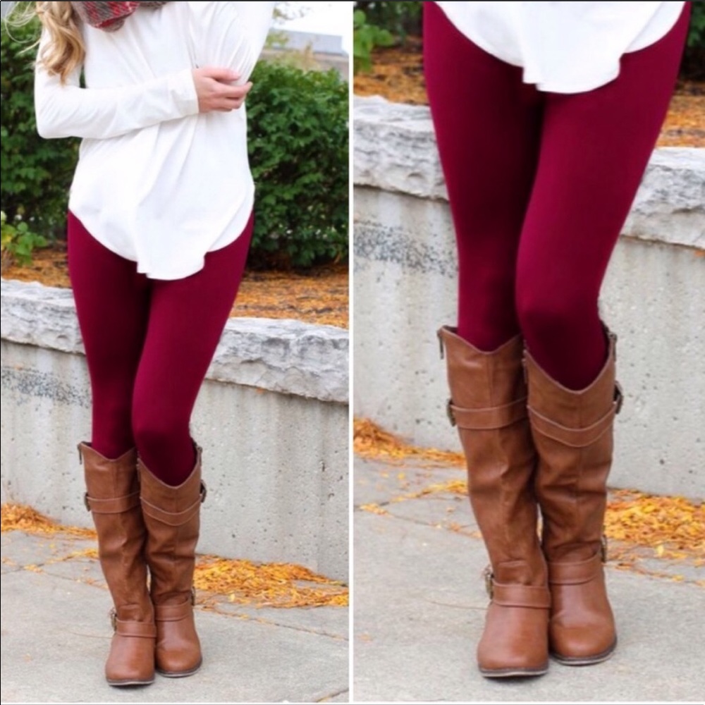 Fleece lined leggings burgundy